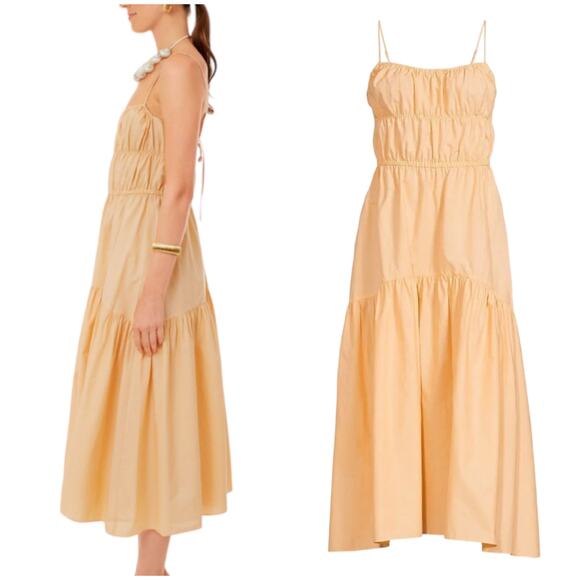 Vince NWT Ruched Tie-Back Camisole Dress Size XL Peach Scoop Neck Elastic Waist - Picture 5 of 11